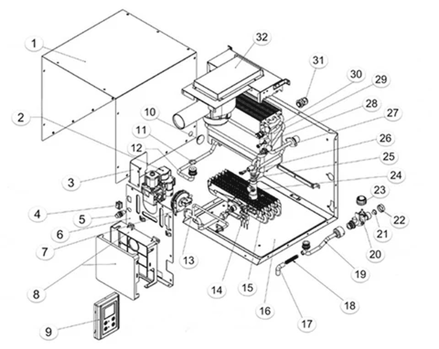 Girard GSWH-2 Tankless RV water heater exploded parts diagram