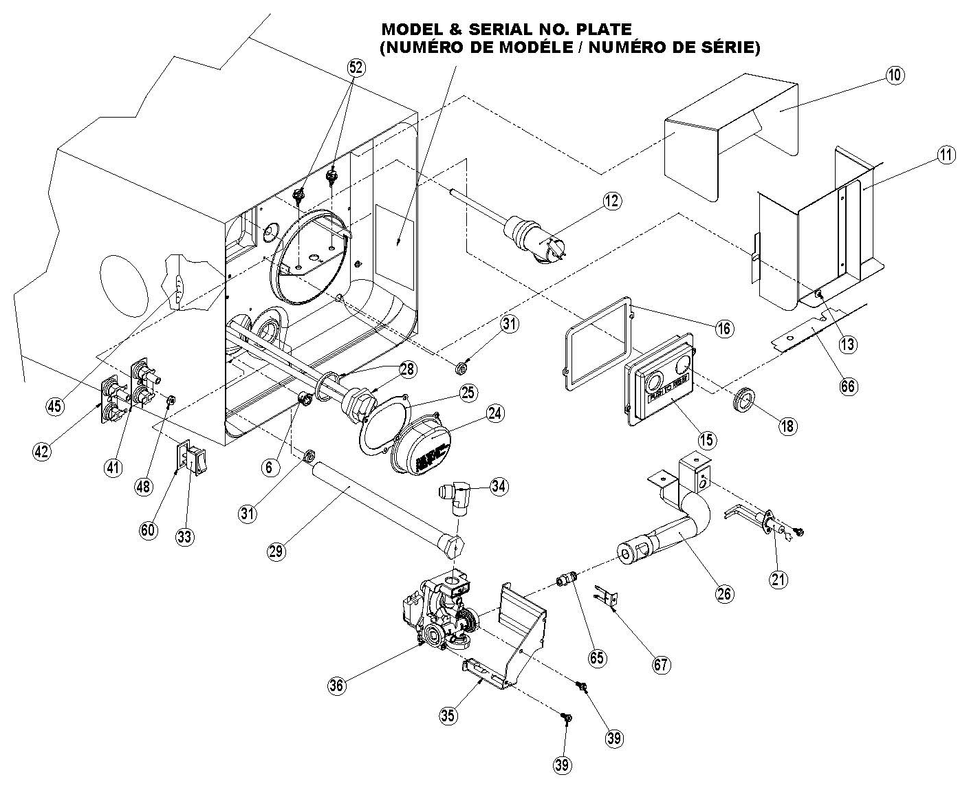 Suburban SW DEM Front View RV water heater exploded parts diagram