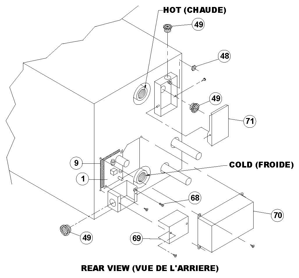 Suburban SW DEM Rear View RV water heater exploded parts diagram